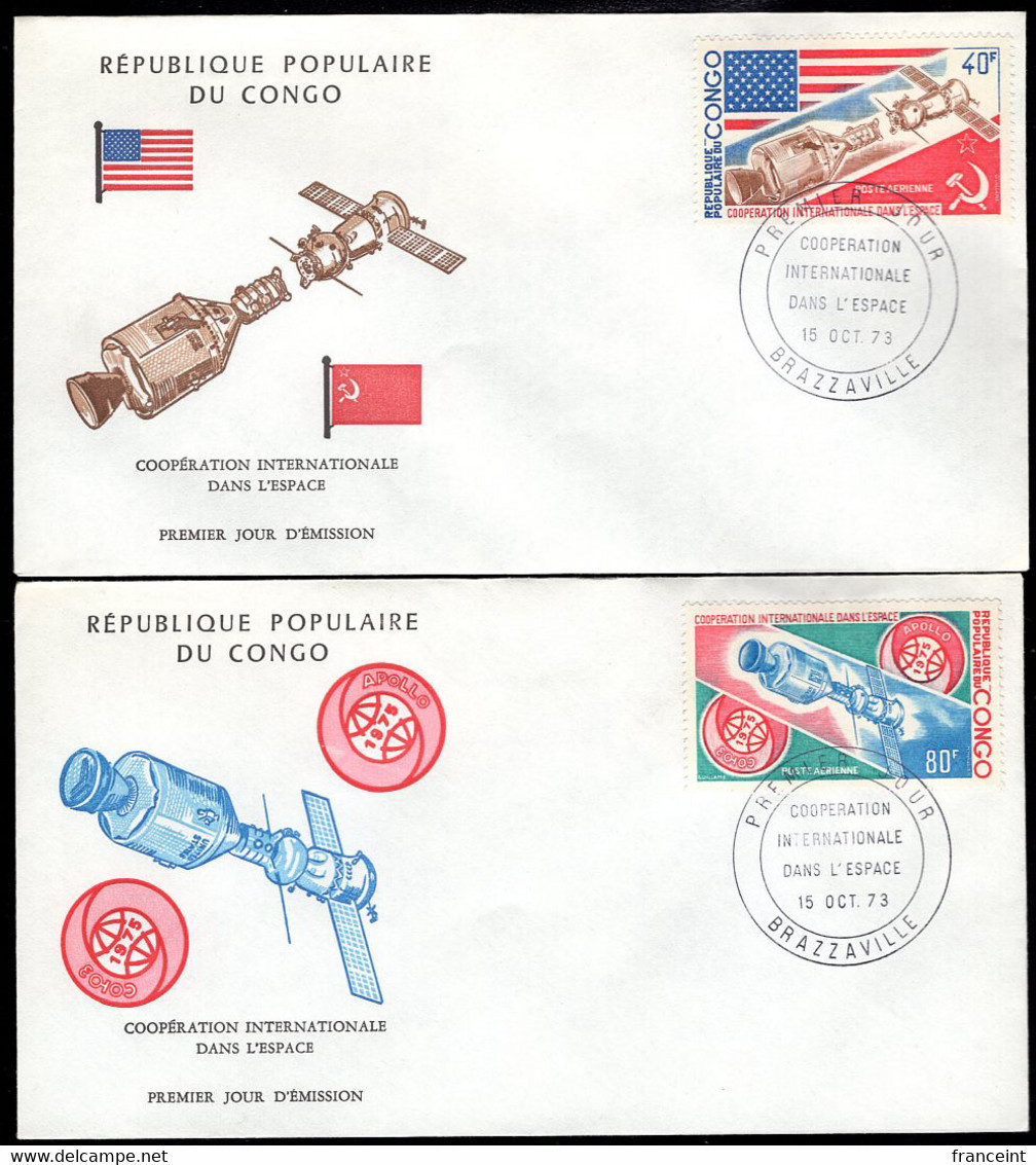 CONGO(1973) Apollo-Soyuz. Set Of 2 Uaddressed FDCs. Scott Nos C172-3, Yvert Nos PA174-5. - FDC