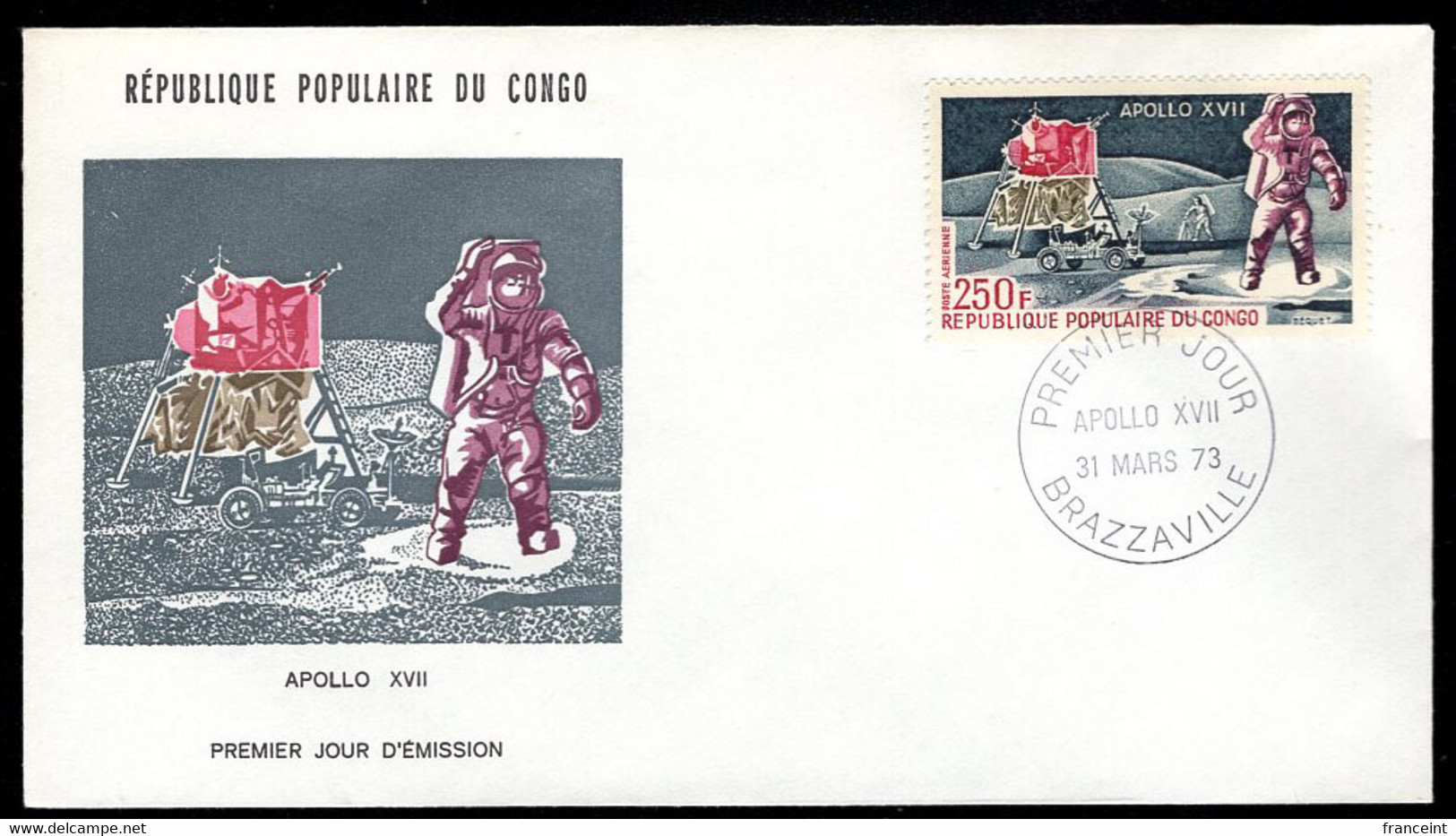 CONGO(1973) Apollo XVII Mission. Unaddressed FDC With Cachet. Scott No C155, Yvert No PA155. - FDC