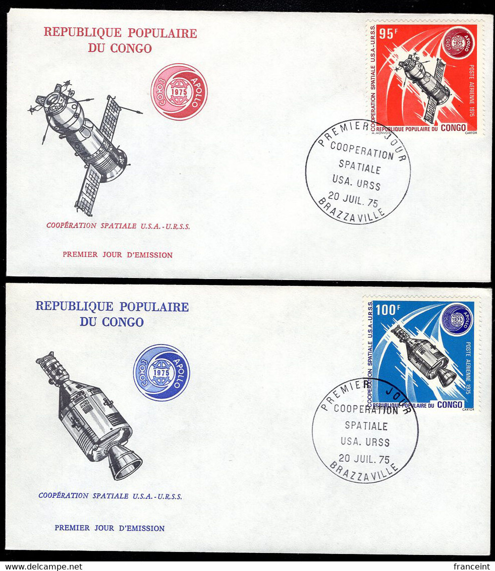 CONGO(1975) Apollo-Soyuz. Set Of 2 Unaddressed FDCs. Scott Nos C206-7, Yvert Nos PA208-9. - FDC