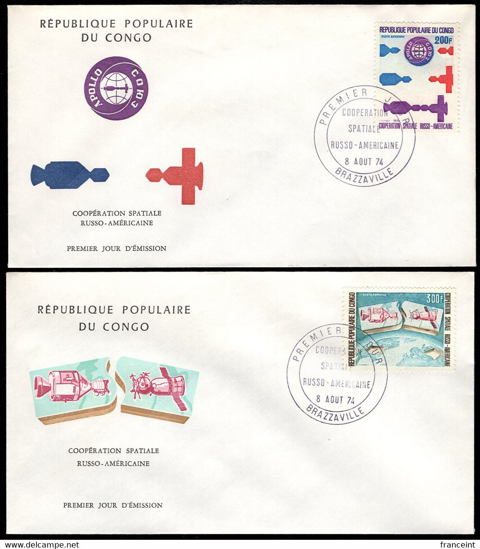 CONGO(1974) Apollo-Soyuz. Set Of 2 Unaddressed FDCs. Scott Nos C188-9, Yvert Nos PA 189-90. - FDC