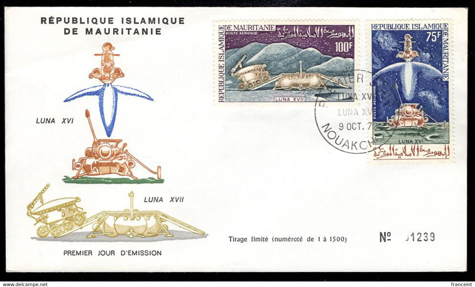 MAURITANIA(1972) Luna 16. Luna 17. Unaddressed FDC With Cachet And Thematic Cancel. Scott Nos C124-5 - Mauritanie (1960-...)