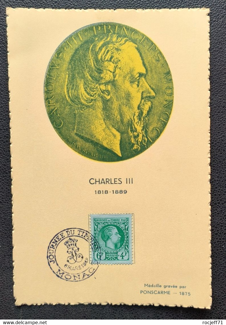 02 - 23 / Monaco - Carte De Charles III - 1949 - Journée Du Timbre - Covers & Documents
