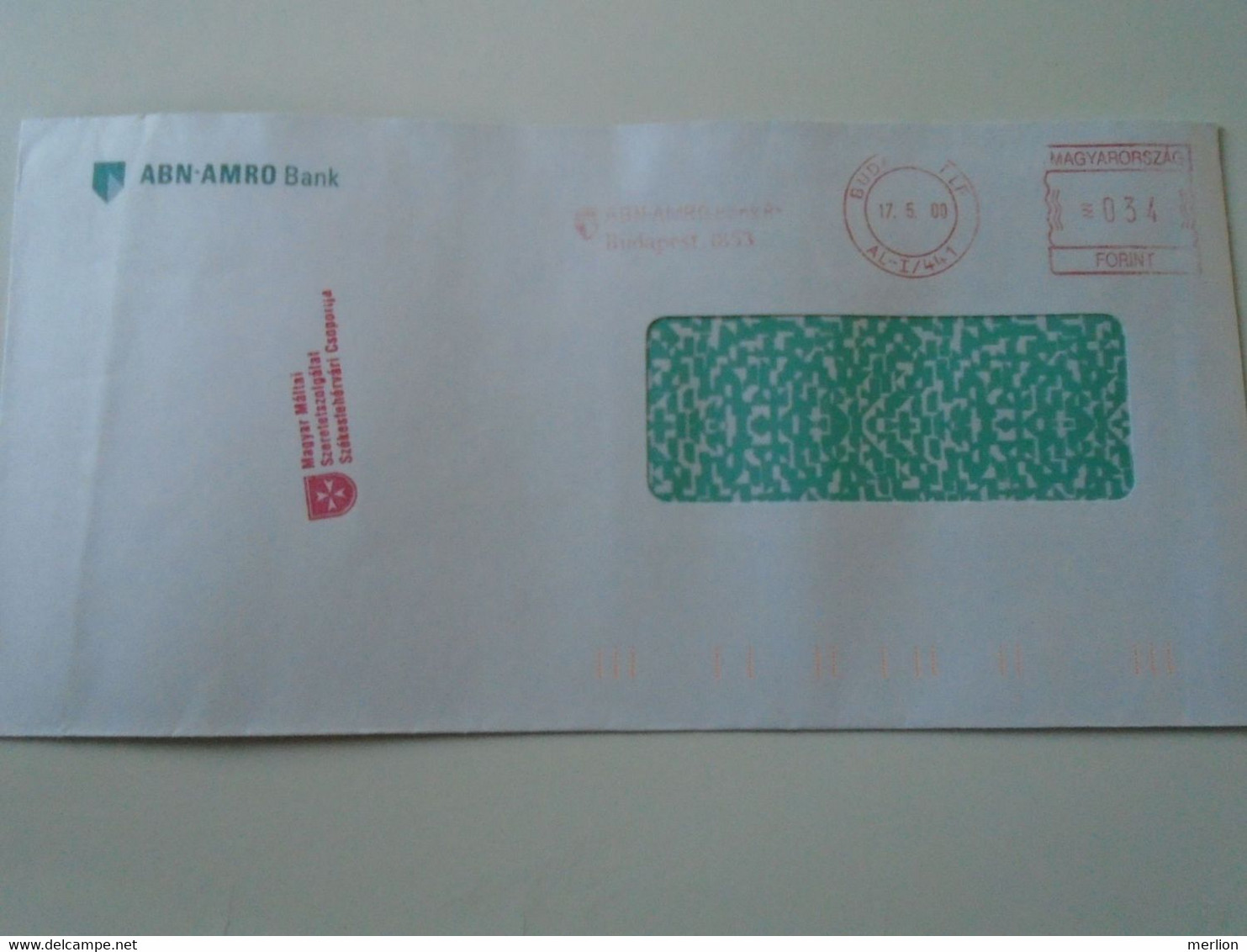 AD00012.116  Hungary Cover  -EMA Red Meter Freistempel-  Ca 2000   Budapest  ABN AMRO  Bank - Maltese Charity Service - Timbres De Distributeurs [ATM]