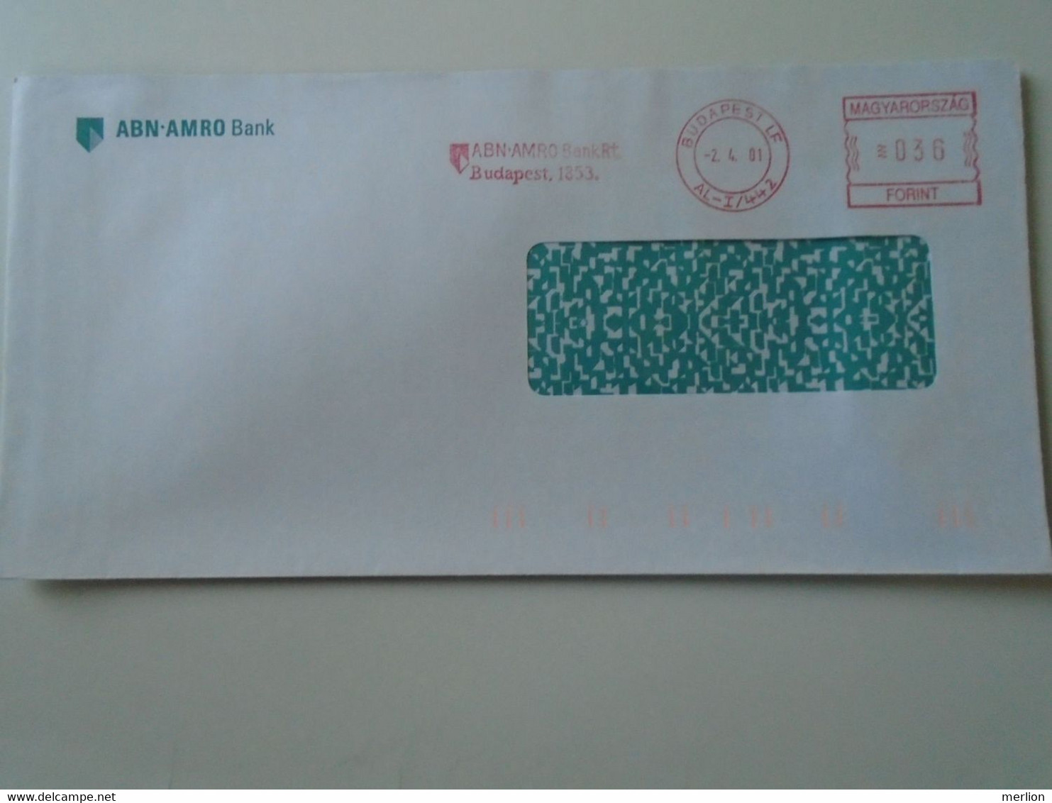 AD00012.118  Hungary Cover  -EMA Red Meter Freistempel-   2001   Budapest  ABN AMRO  Bank - Viñetas De Franqueo [ATM]