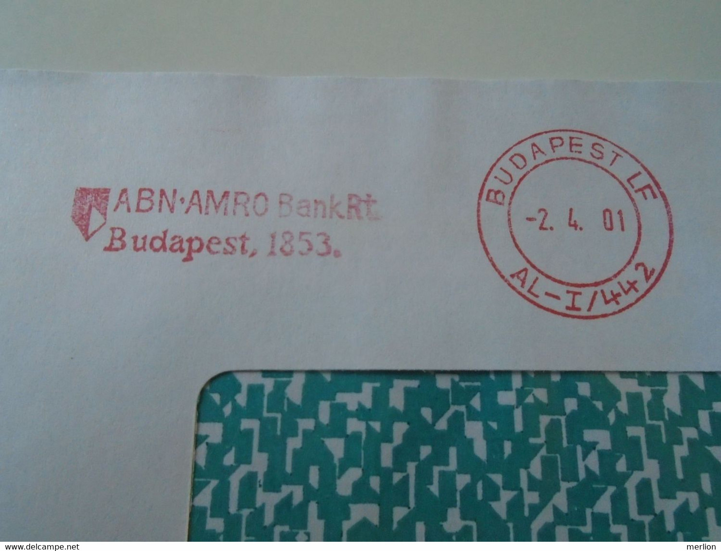 AD00012.118  Hungary Cover  -EMA Red Meter Freistempel-   2001   Budapest  ABN AMRO  Bank - Timbres De Distributeurs [ATM]