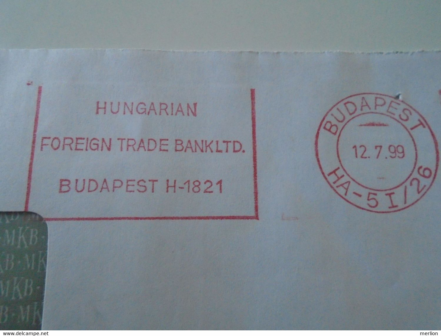 AD00012.119  Hungary Cover  -EMA Red Meter Freistempel-   1999   Budapest  MKB - Hungarian Foreign Trade Bank - Automaatzegels [ATM]