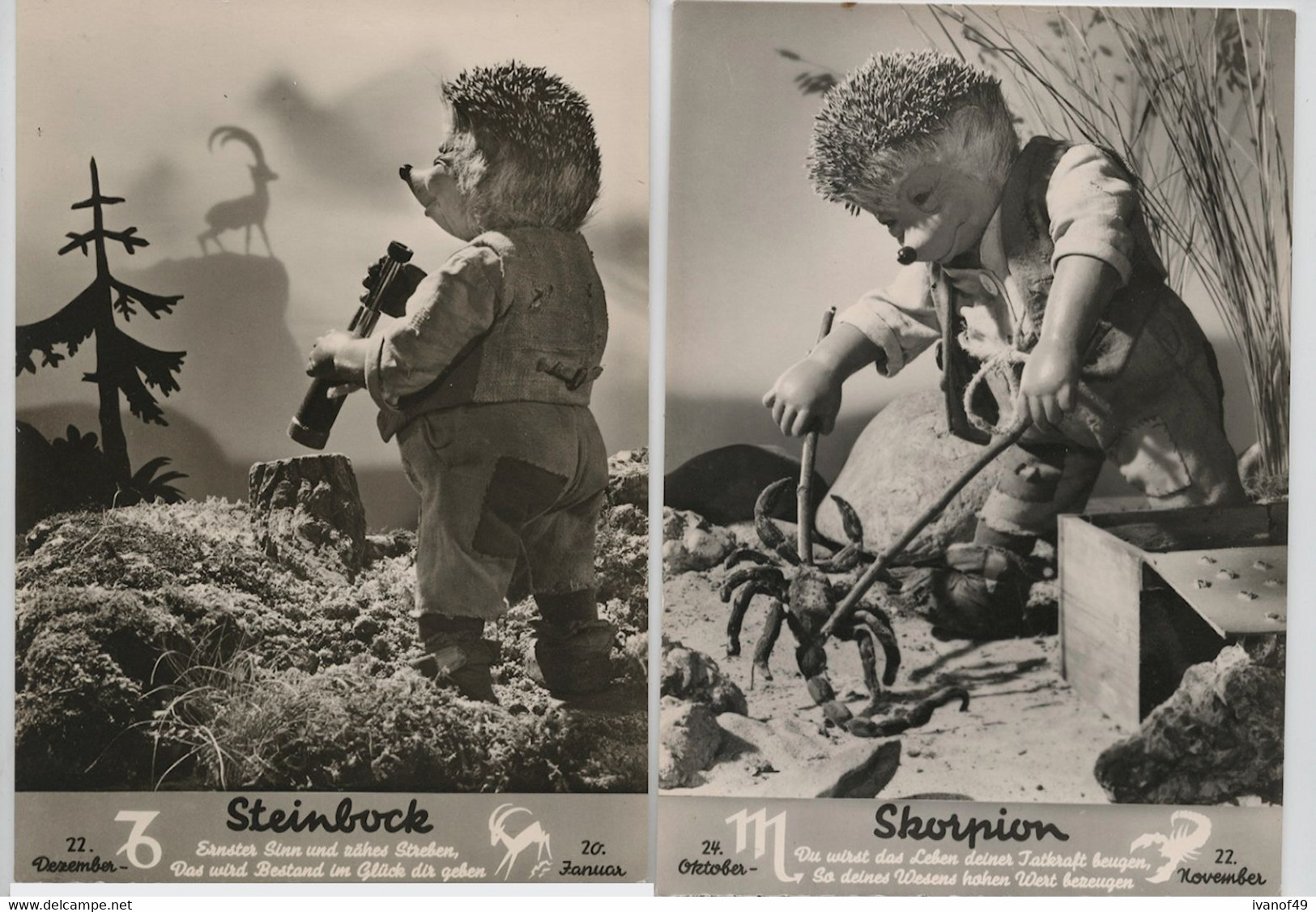 2 Cartes - Mecki -Karte Skorpion - Steinbock - Mecki