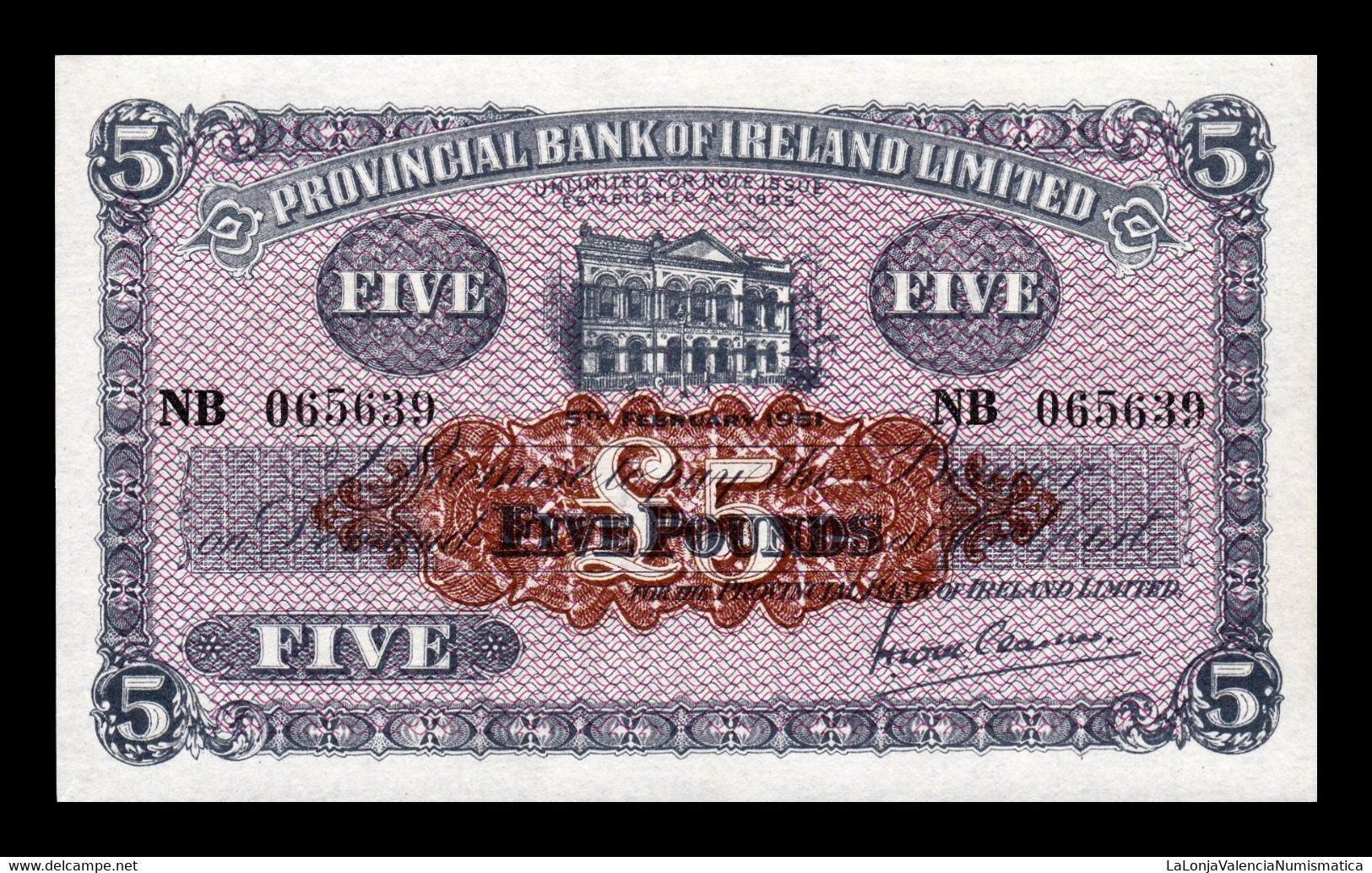 Irlanda Del Norte Northern Ireland 5 Pounds Provincial Bank Of Ireland 1951 Pick 239b SC UNC - 5 Pond