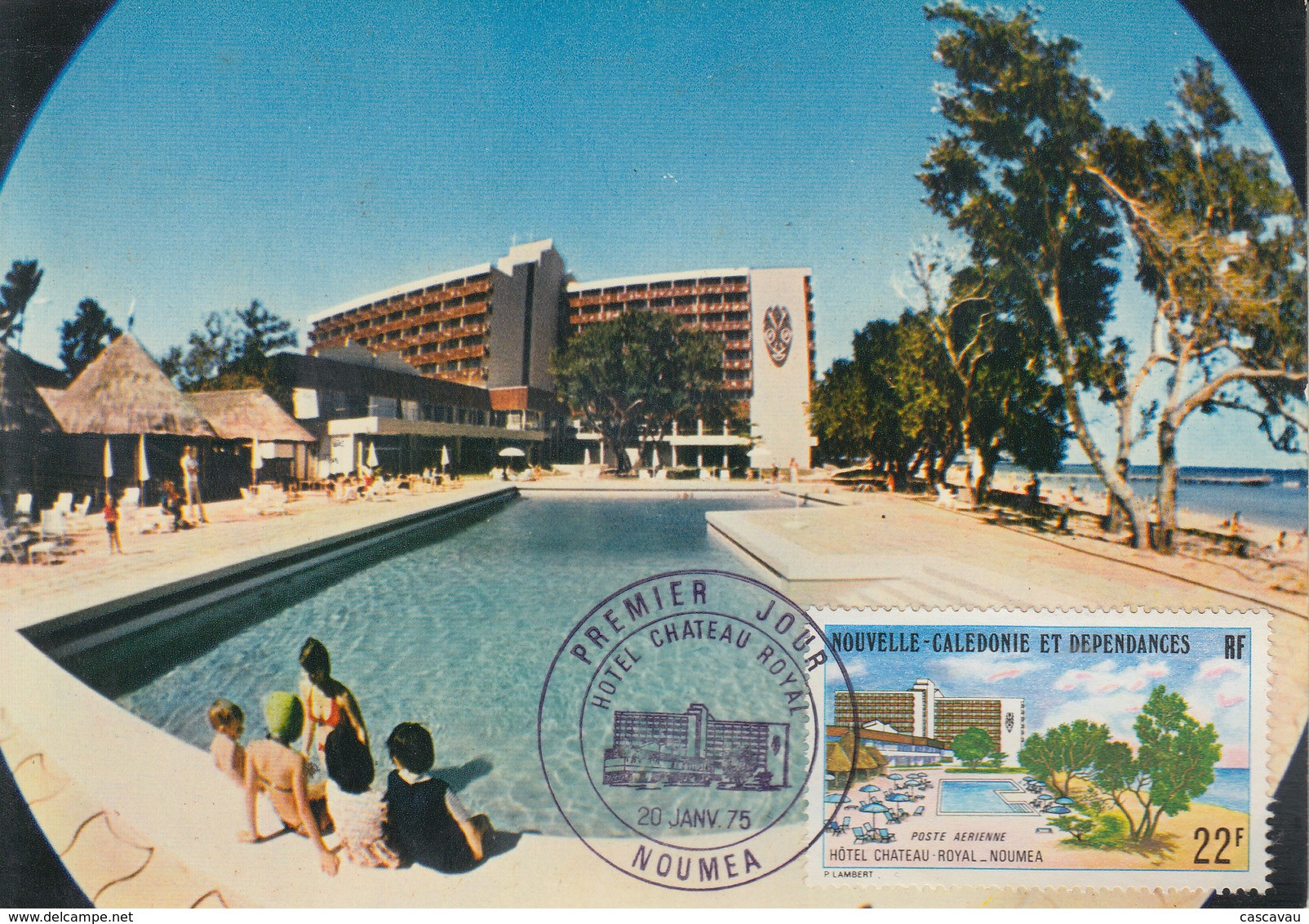 Carte  Maximum  1er  Jour   NOUVELLE CALEDONIE   HOTEL   CHATEAU  ROYAL   1975 - Cartes-maximum