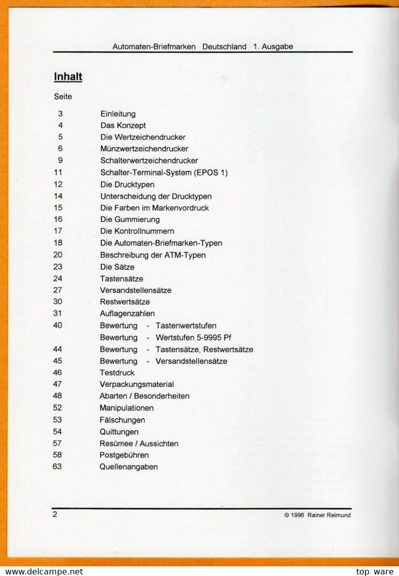 Deutschland Bund Automatenmarken Handbuch Katalog 1. ATM Ausgabe, 64 Seiten DIN A5 Aus 1996, Klüssendorf Nagler - Germania