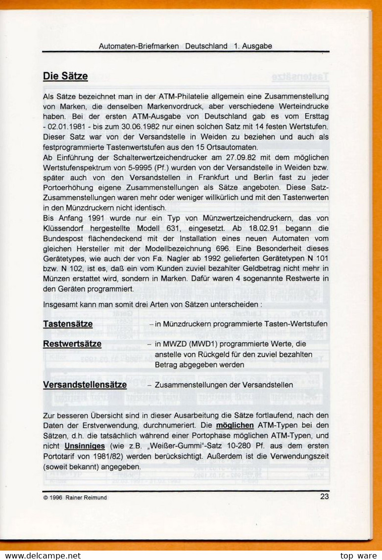 Deutschland Bund Automatenmarken Handbuch Katalog 1. ATM Ausgabe, 64 Seiten DIN A5 Aus 1996, Klüssendorf Nagler - Germania