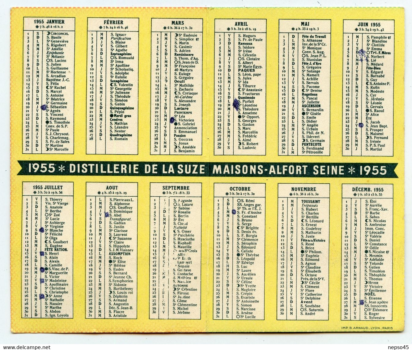 Calendrier Publicitaire Petit Format Année1955.Suze Gentiane.Liqueur Suze.d'après L'illustrateur Falcucci.Maisons-Alfort - Small : 1901-20