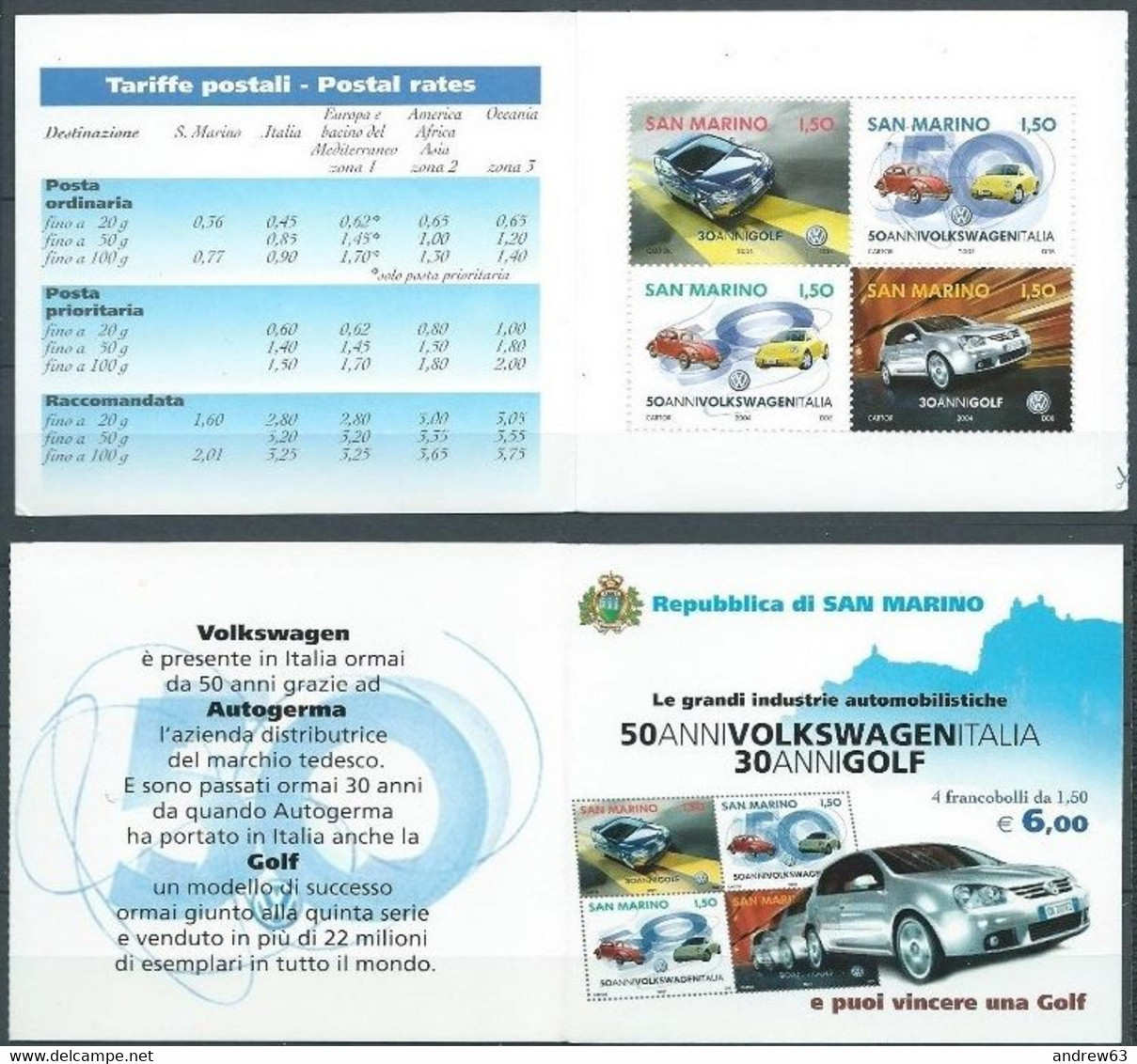 SAN MARINO - 2004 - L7 Autovetture Volkswagen - Nuovo - MNH - Al Facciale - Carnets