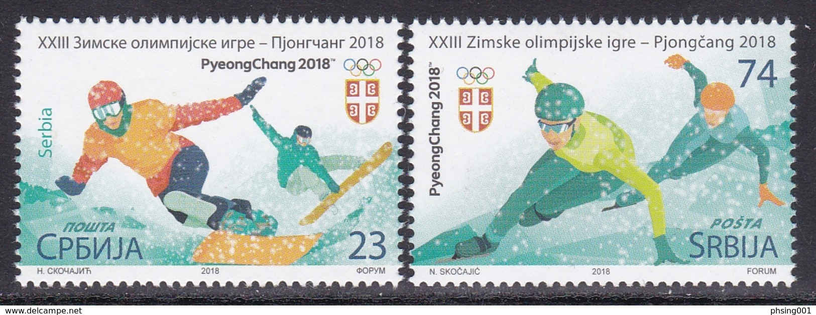 Serbia 2018 Winter Olympic Games PyeongChang, South Korea, Snowboard, Speed Skating Sport, Set MNH - Invierno 2018 : Pieonchang