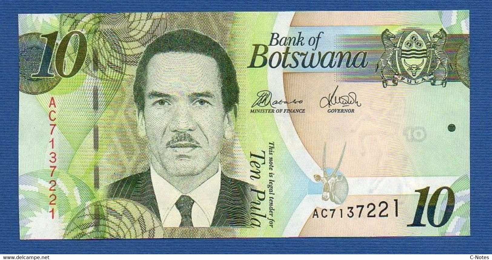 BOTSWANA - P.30c – 10 PULA 2012 UNC Prefix AC 7137221 - Botswana