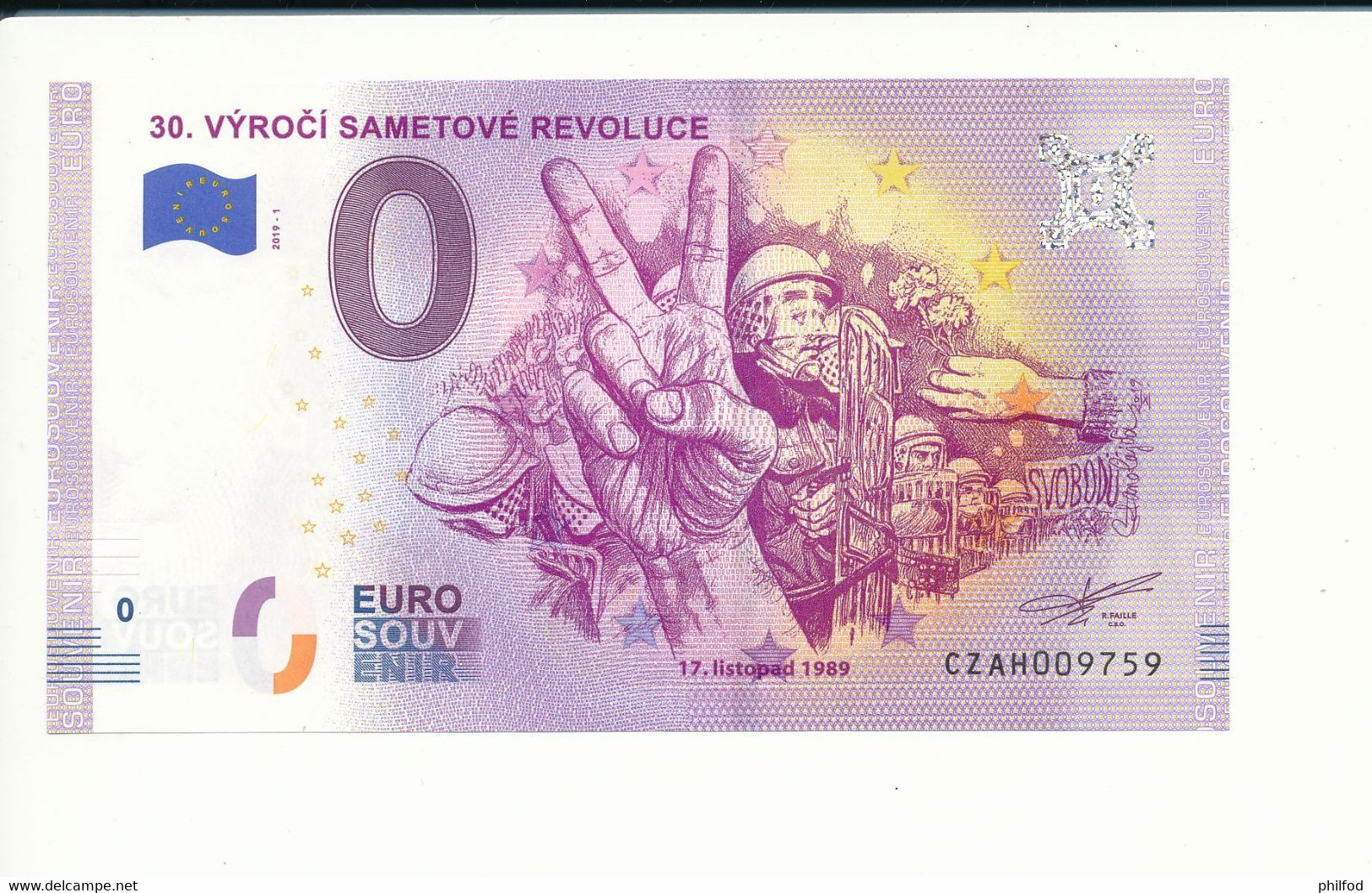 Billet Touristique 0 Euro - 30. VÝROČI SAMETOVE REVOLUCÉ - CZAH - 2019-1 - N° 9759 - Billet épuisé - Autres & Non Classés