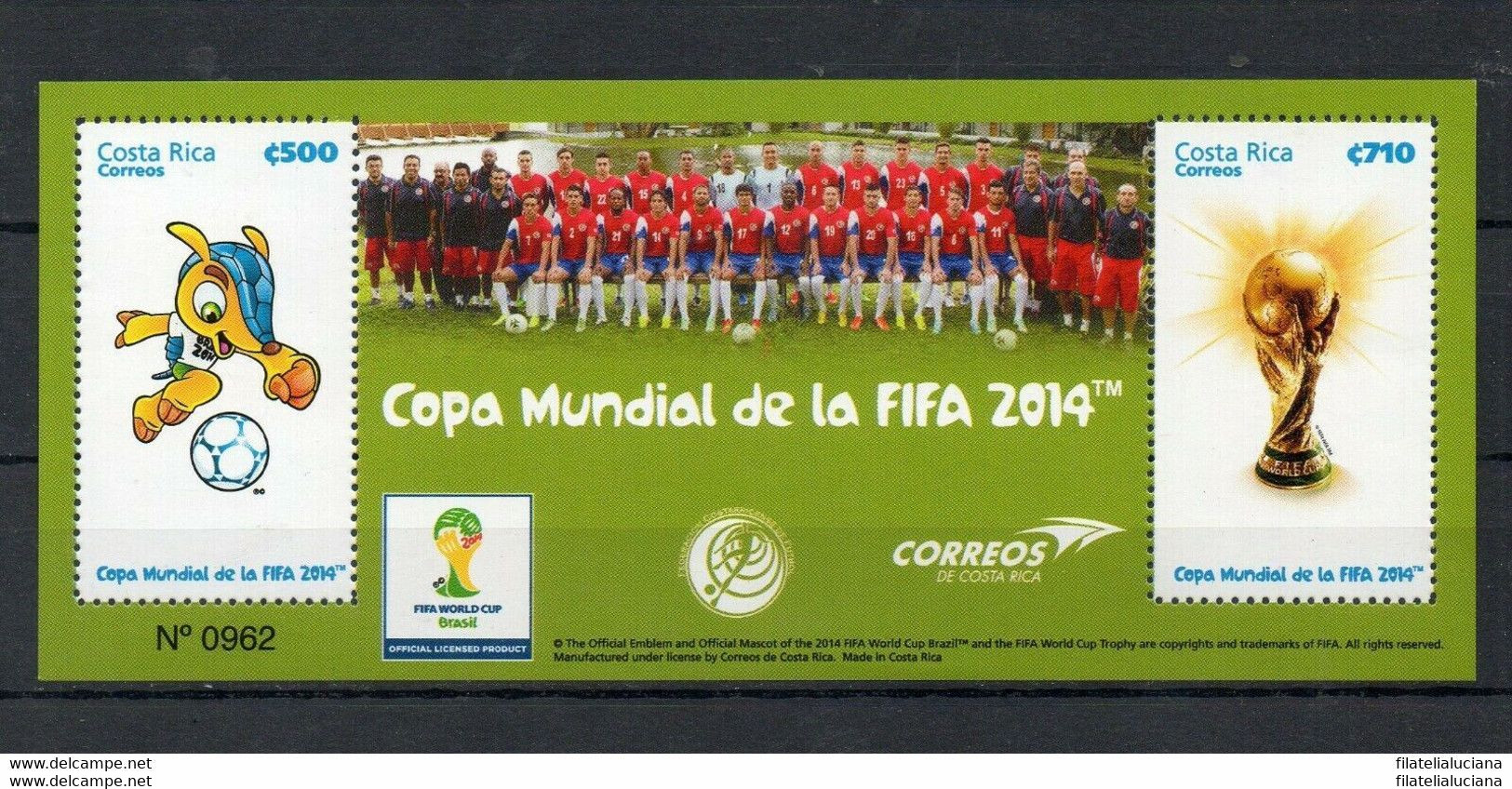 Costa Rica Scott 661 Soccer Football Wold Cup Brazil 2014 Souvenir Sheet - 2014 – Brazil
