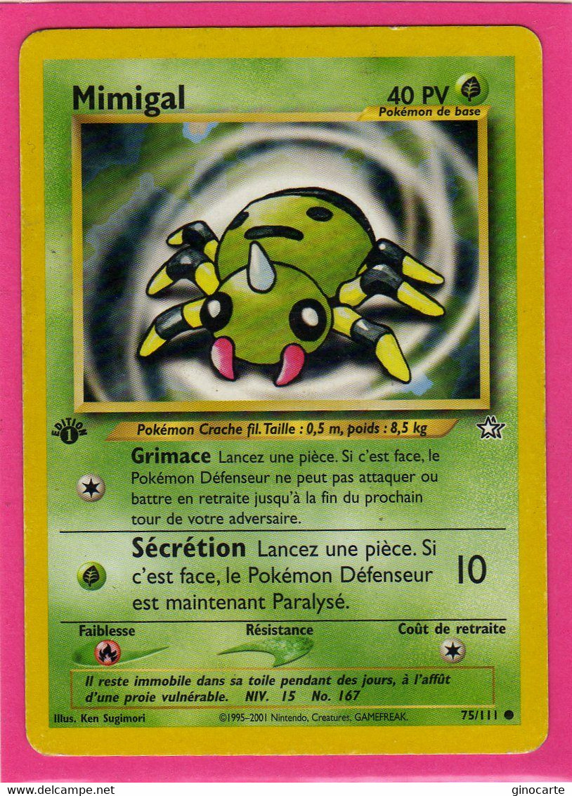 Carte Pokemon Francaise 1995 Wizards Neo Genesis 75/111 Mimigal 40pv Edition 1 Bon Etat - Wizards