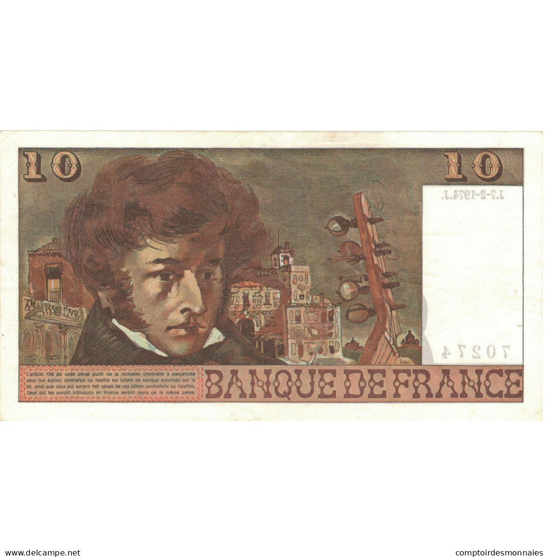 France, 10 Francs, Berlioz, 1974, H.22 70274, SUP+, Fayette:63.3, KM:150a - 10 F 1972-1978 ''Berlioz''