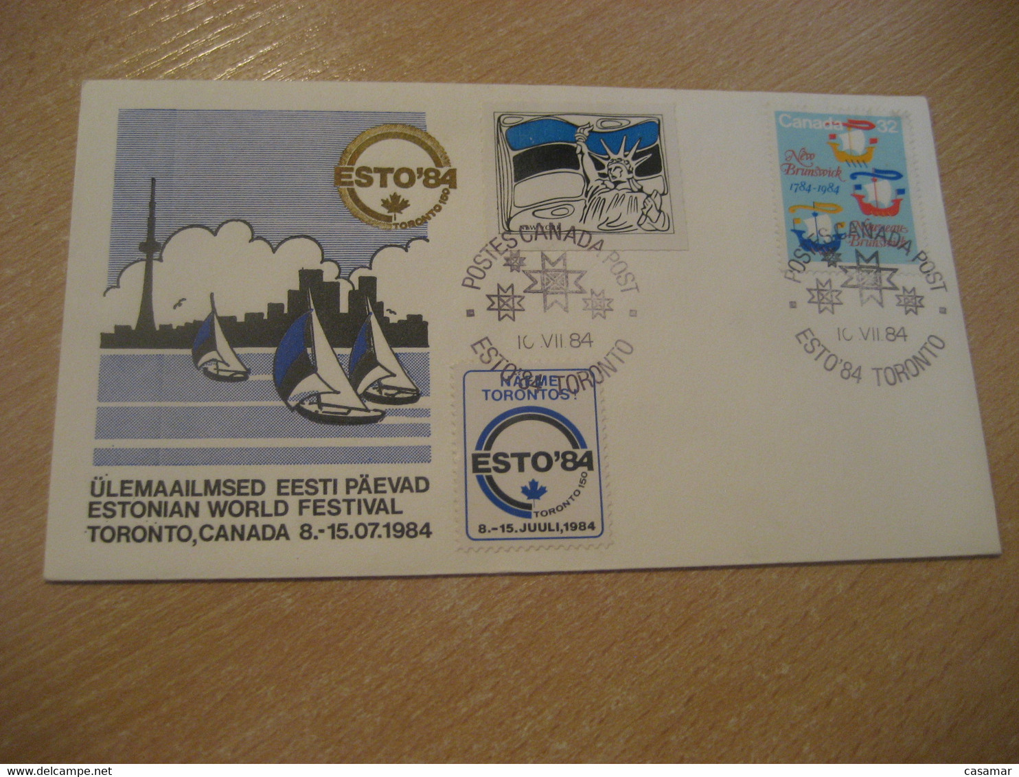 TORONTO 1984 Estonian World Festival Cover + New York Toronto 2 Poster Stamp Vignette CANADA Estonia Estonie Estland - Cartas & Documentos