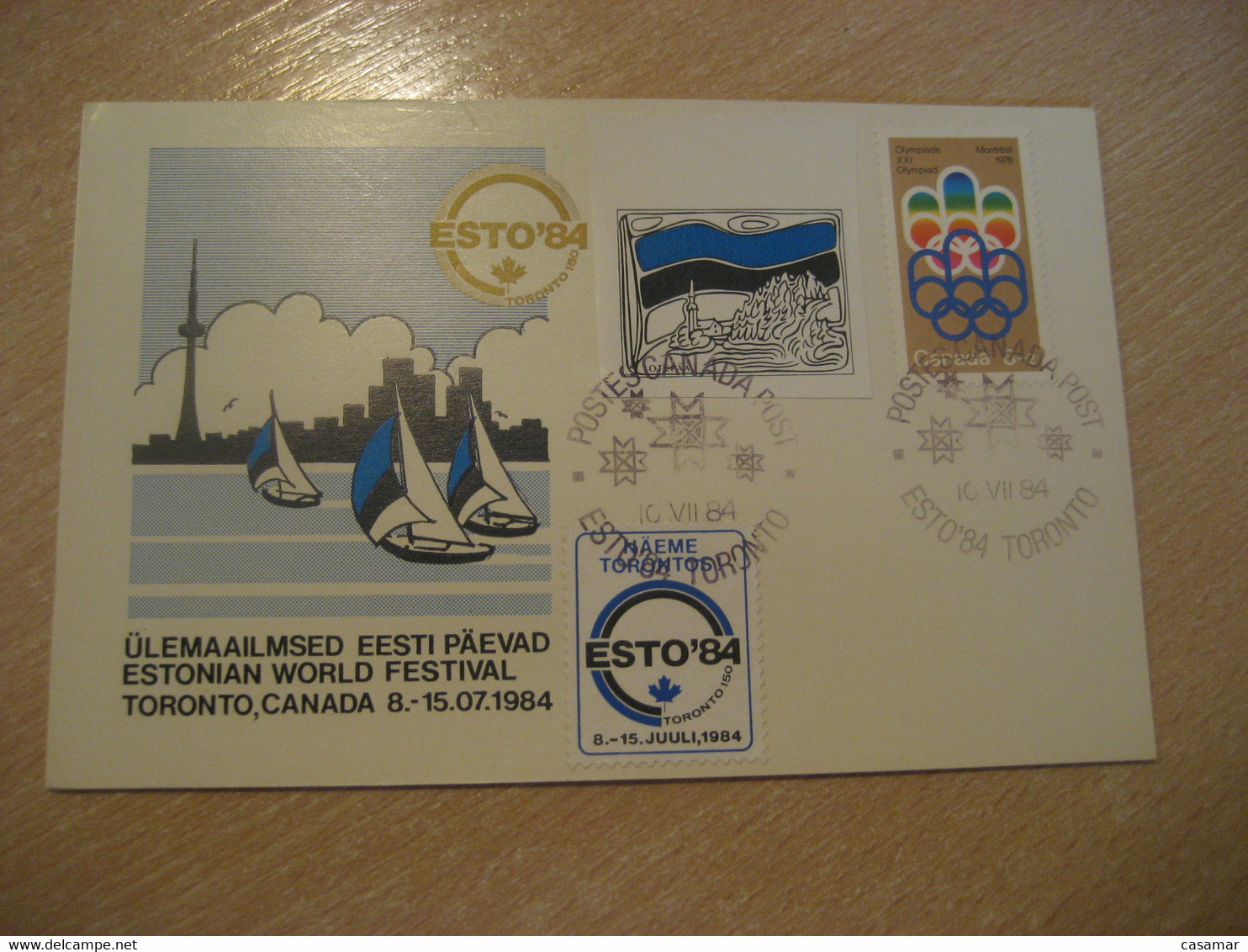 TORONTO 1984 Estonian World Festival Cancel Card + Otepaa Toronto 2 Poster Stamp Vignette CANADA Estonia Estonie Estland - Cartas & Documentos