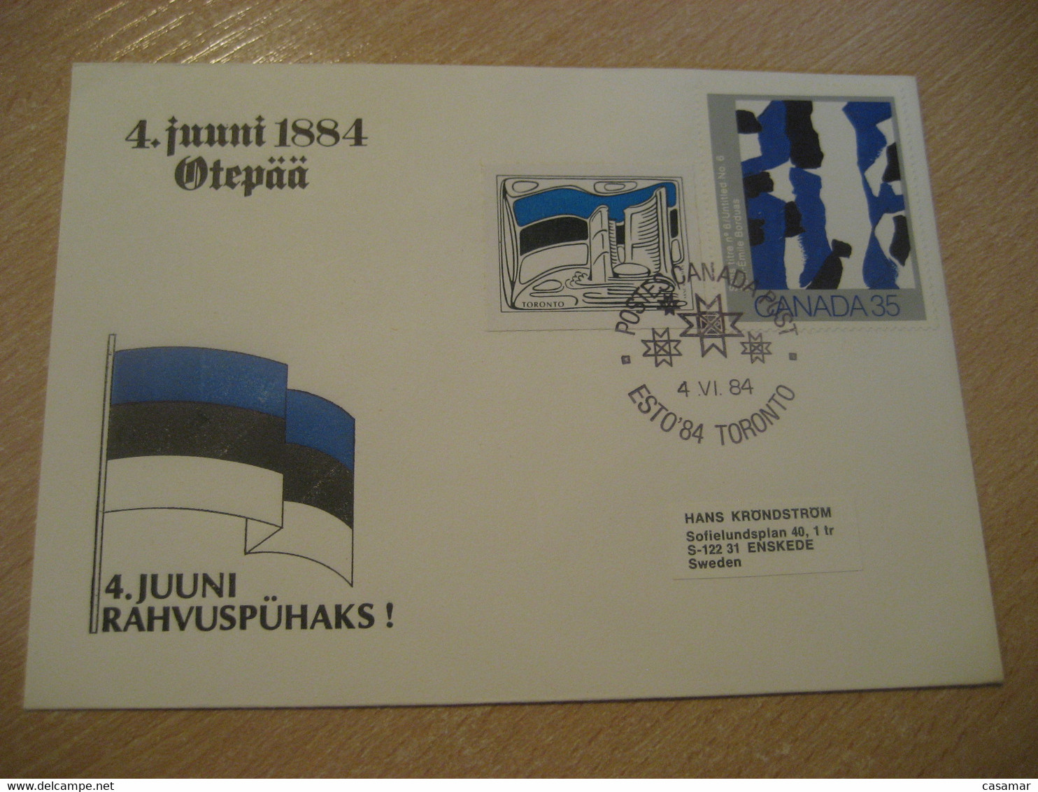 TORONTO 1984 Esto'84 Cancel Cover + Toronto Poster Stamp Vignette CANADA Estonia Estonie Estland - Lettres & Documents