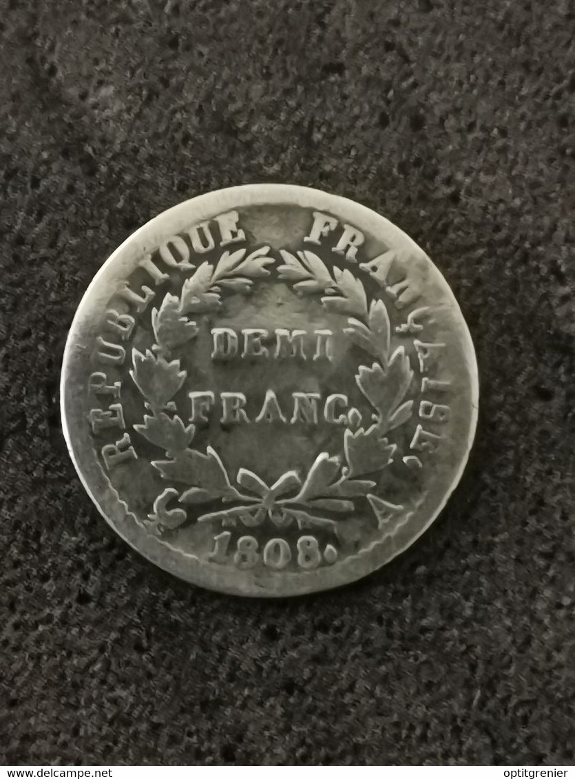 DEMI FRANC ARGENT 1808 A PARIS NAPOLEON TETE LAUREE FRANCE / SILVER - 1/2 Franc