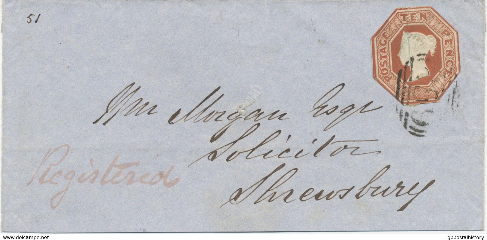 GB 2.2.1853, QV 10d Redbrown Embossed Issue Die 2, Cut To Shape Octagonal (according Michel GB Special Cat. Cut To Shape - Covers & Documents