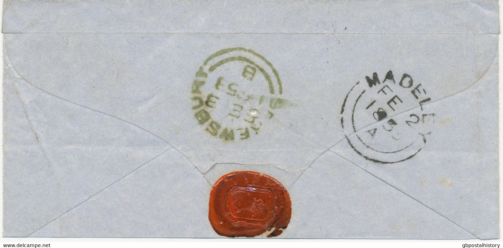 GB 2.2.1853, QV 10d Redbrown Embossed Issue Die 2, Cut To Shape Octagonal (according Michel GB Special Cat. Cut To Shape - Briefe U. Dokumente