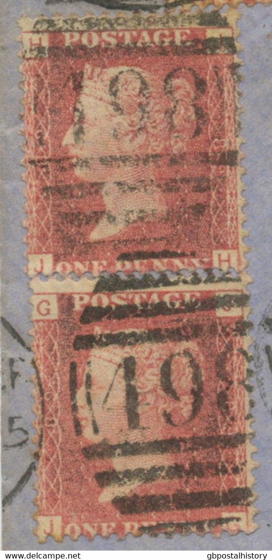 GB 18.8.1865, QV 1d Pl.71 (pair: LG-LH), Pl.89 (four X: JG, JH, JI, KH) And Pl.95 (pair: NA-NB) Multiple Postage Of 8d - Briefe U. Dokumente