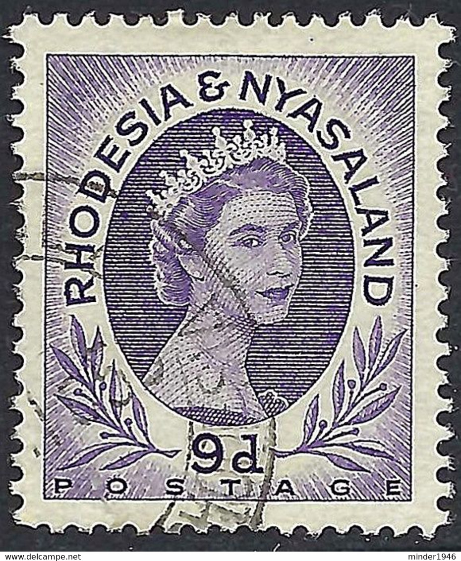 RHODESIA & NYASALAND 1956 EQII 9d Violet SG8 FU - Rhodesia & Nyasaland (1954-1963)