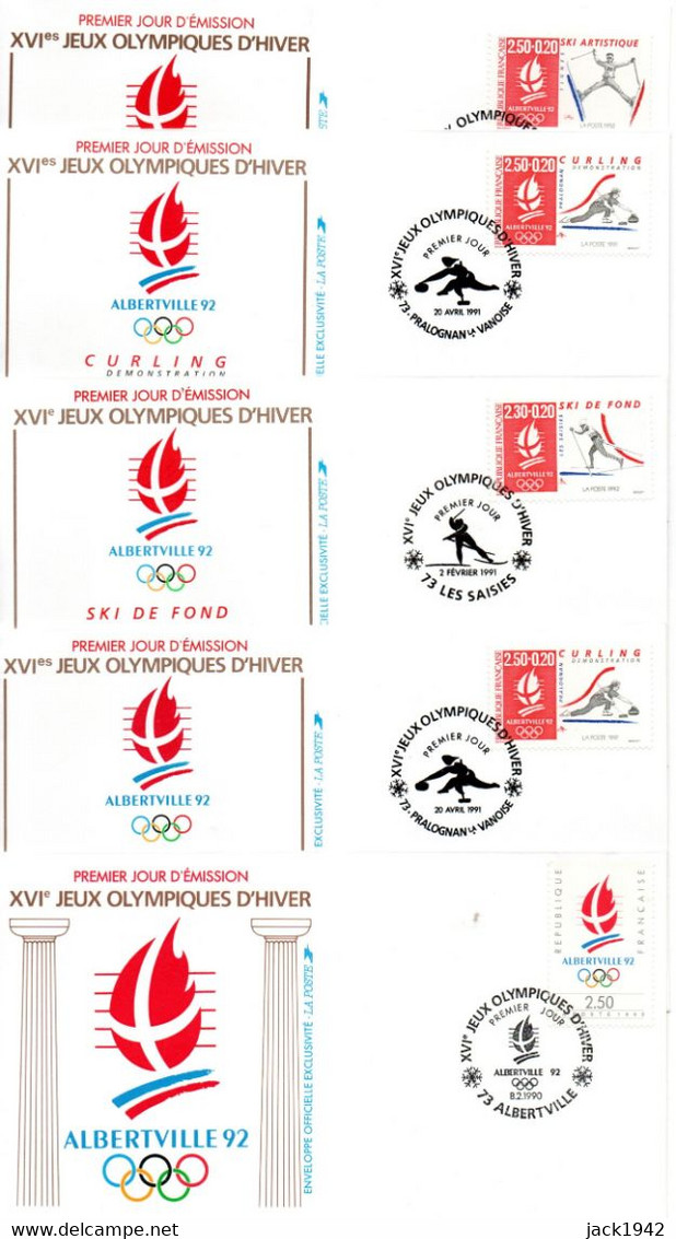 1991 - Premiers Jours Des Jeux Olympiques D'Hiver  "Albertville 92" : 2 Encarts + 7 Enveloppes + 1 Carte - Cartas & Documentos