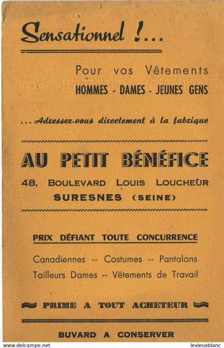 Buvard Ancien /VÊTEMENTS/ Au Petit Bénéfice/ Hommes Dames Jeunes Gens/ Louis Loucheur/SURESNES /Vers 1950     BUV579 - Kleidung & Textil