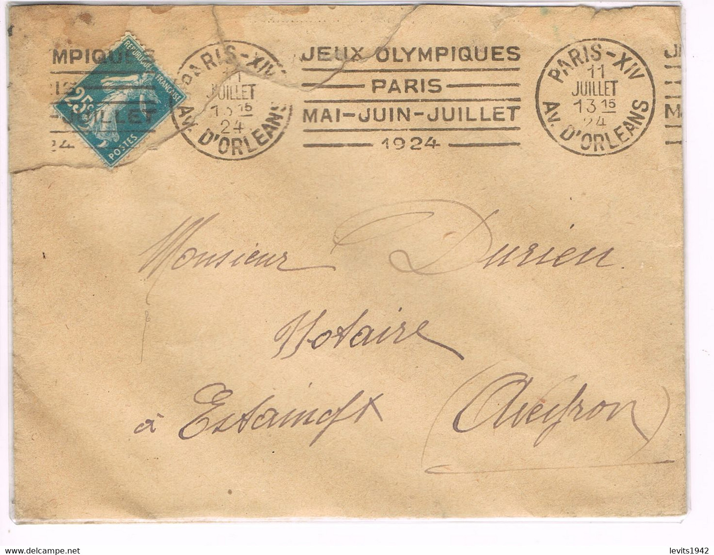 JEUX OLYMPIQUES 1924 -  MARQUE POSTALE - ATHLETISME - ESCRIME - LUTTE - YACHTING - JOUR DE COMPETITION - 11-07 - - Estate 1924: Paris