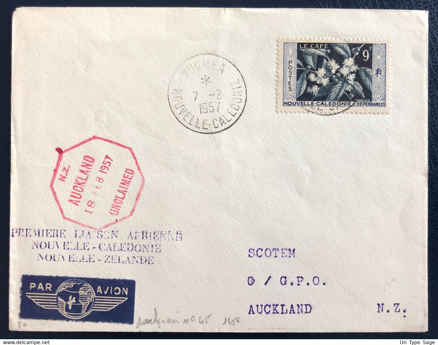 Nouvelle Calédonie Sur Enveloppe - 1ere Liaison Aérienne Nouvelle-Calédonie / Nouvelle-Zélande 7.2.1957 - (B4612) - Storia Postale