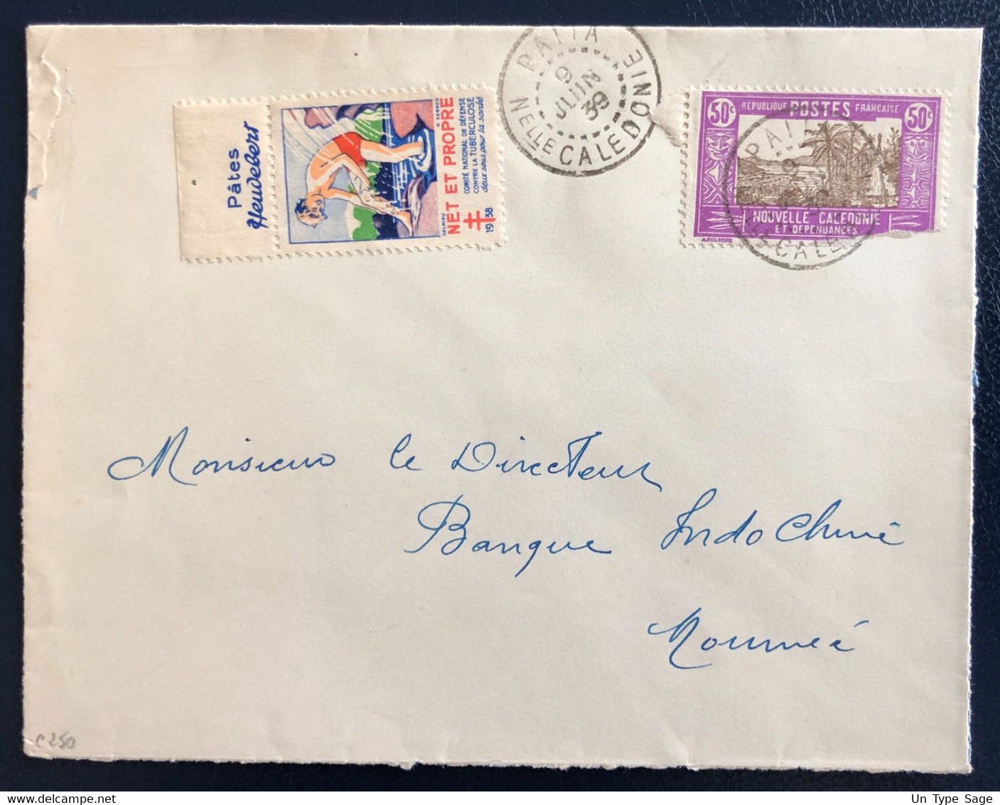 Nouvelle Calédonie Divers Sur Enveloppe TAD PAITA 9.6.1939 + Vignette - (B4620) - Lettres & Documents
