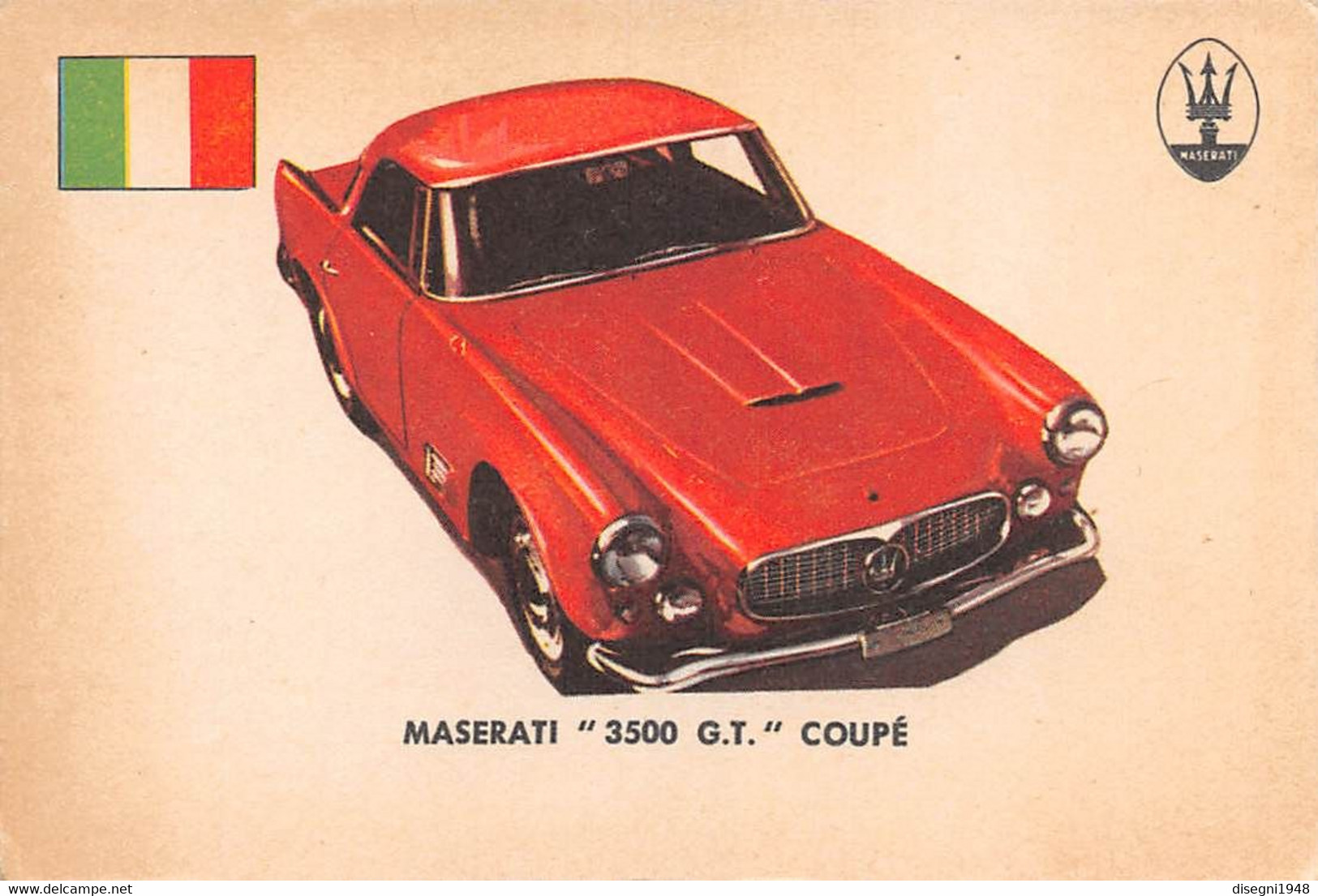 11919 "MASERATI 3500 G.T. COUPE' 28 - AUTO INTERNATIONAL PARADE - SIDAM TORINO - 1961" FIGURINA CARTONATA ORIG. - Engine