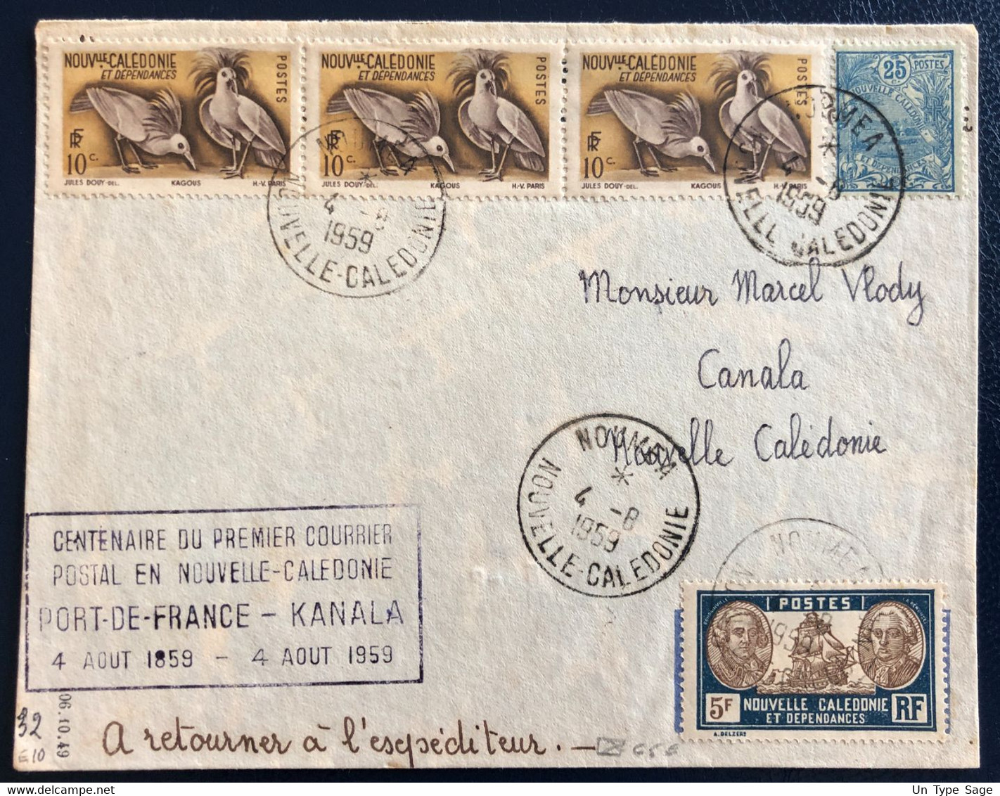 Nouvelle Calédonie Divers Sur Enveloppe 4.8.1959 - Centenaire 1er Courrier Postal En Nouvelle Calédonie - (B4626) - Briefe U. Dokumente