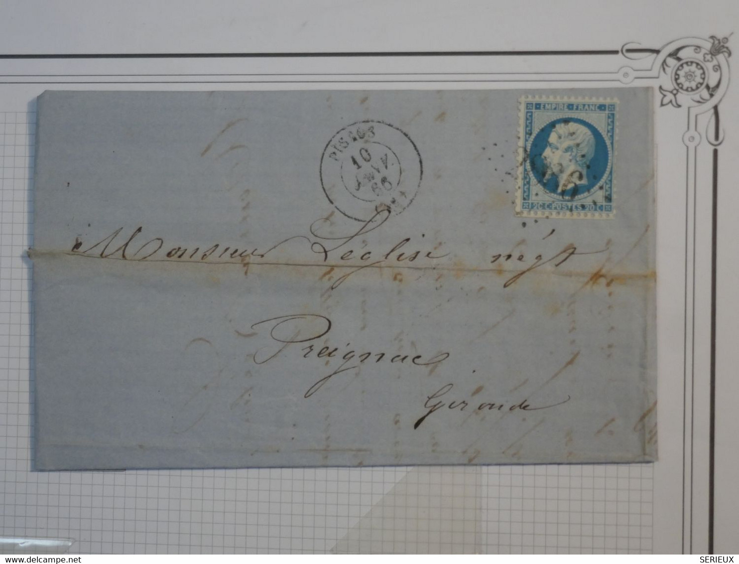 BO6 FRANCE BELLE  LETTRE    1856 PESSON  A PREIGNAC  +N°22 + AFFRANCH. INTERESSANT - 1862 Napoléon III