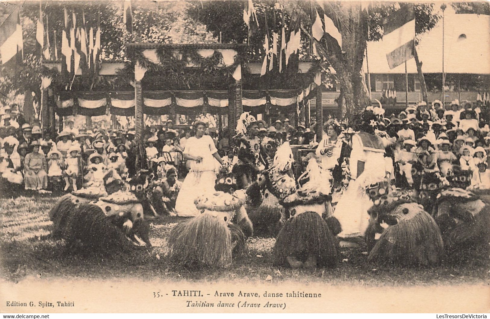 Tahiti - Arave Arave, Danse Tahitienne - Edit. G.Spitz - Dos Vert - Drapeau  - Carte Postale Ancienne - Aborigeni