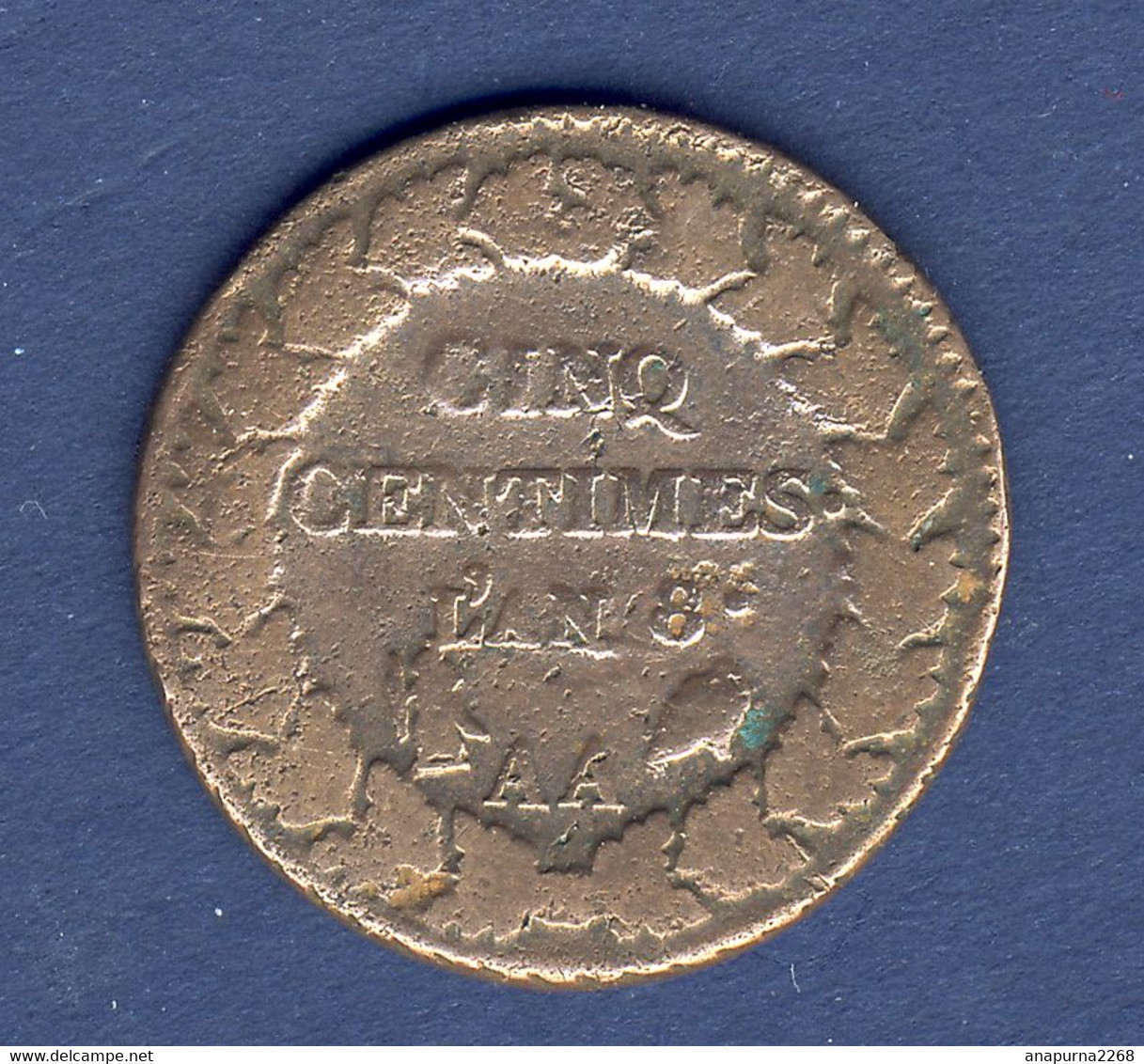 FRANCE .. CINQ CENTIMES.  DUPRE....   GRAND MODULE....   AN 8  AA - 5 Centimes