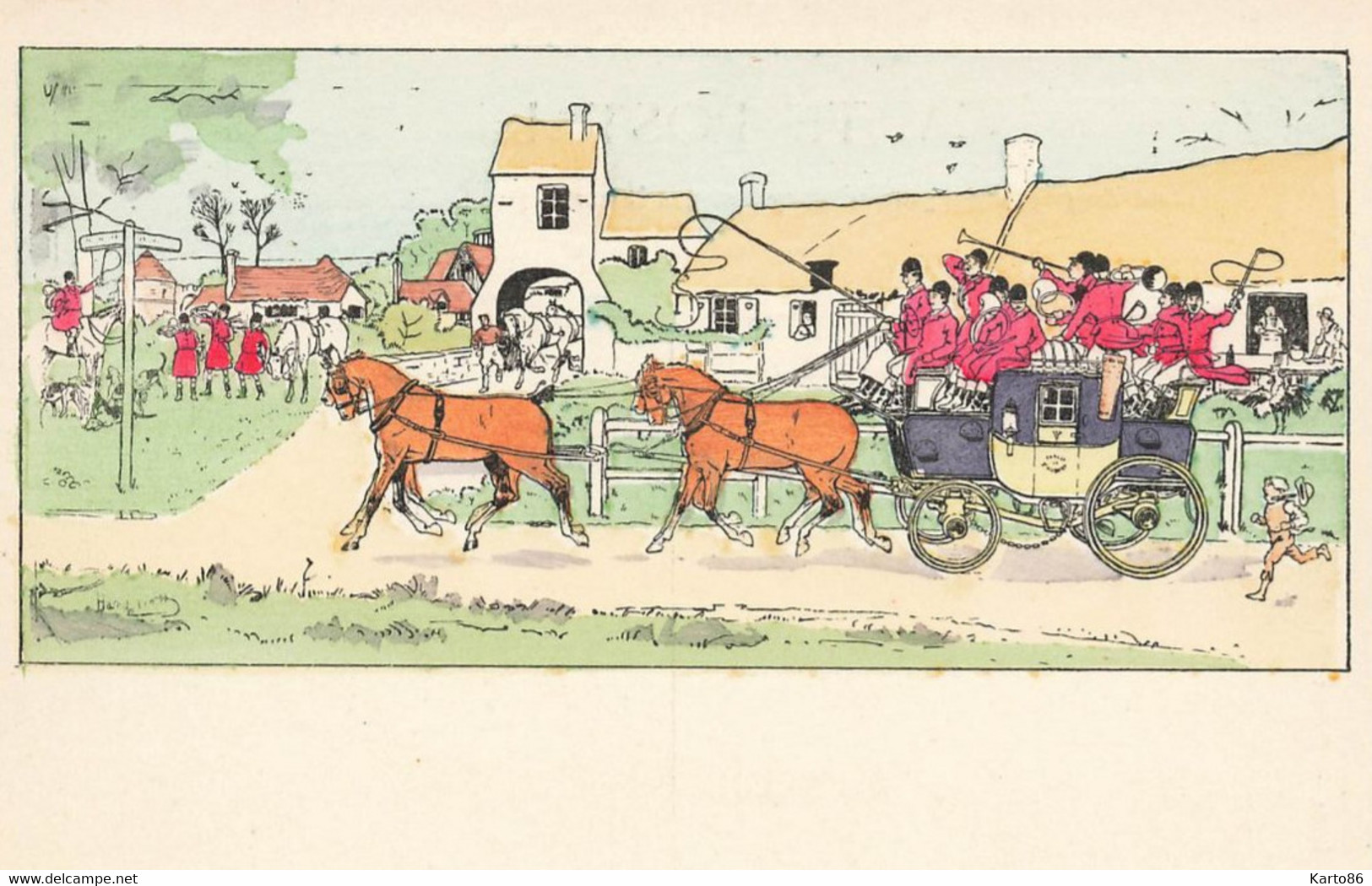 Harry ELIOTT * CPA Illustrateur Art Nouveau Harry Eliott * N°5 * Attelage Chevaux Chasse à Courre - Elliot