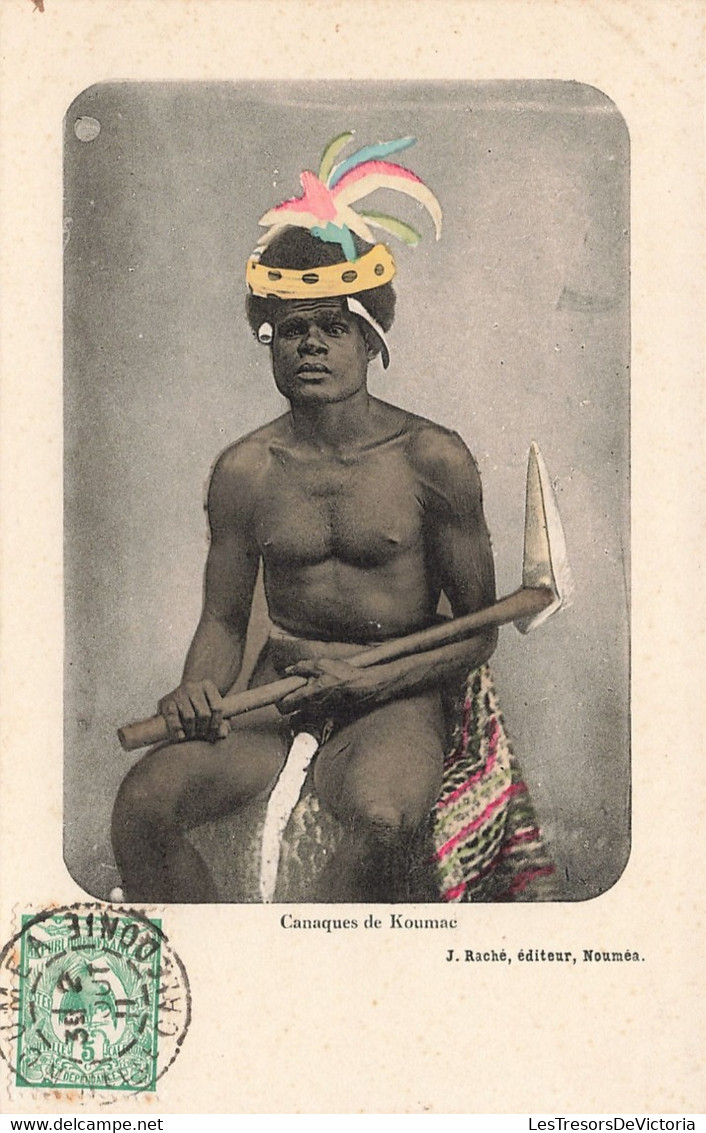 Nouvelle Calédonie - Canaques De Koumac - Edit. Raché - Coiffe - Colorisé -  Joseph Vergoz - Carte Postale Ancienne - Nouvelle-Calédonie