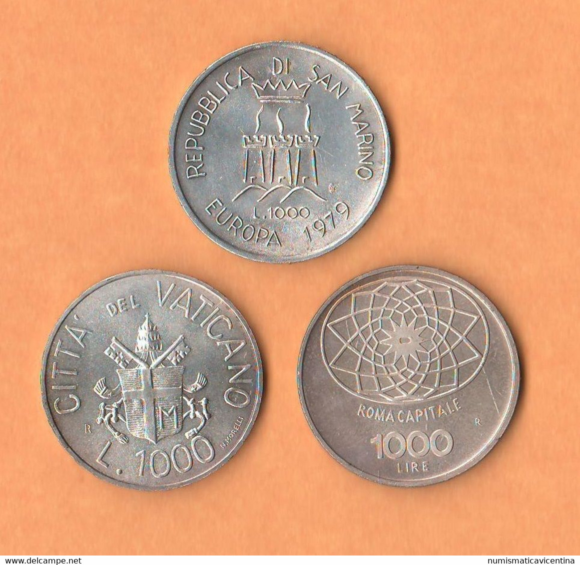 1000 Lire Italia 1970 + 1000 Lire San Marino 1979+ 1000 Lire Vaticano 1983 Silver Coin - 1 000 Liras