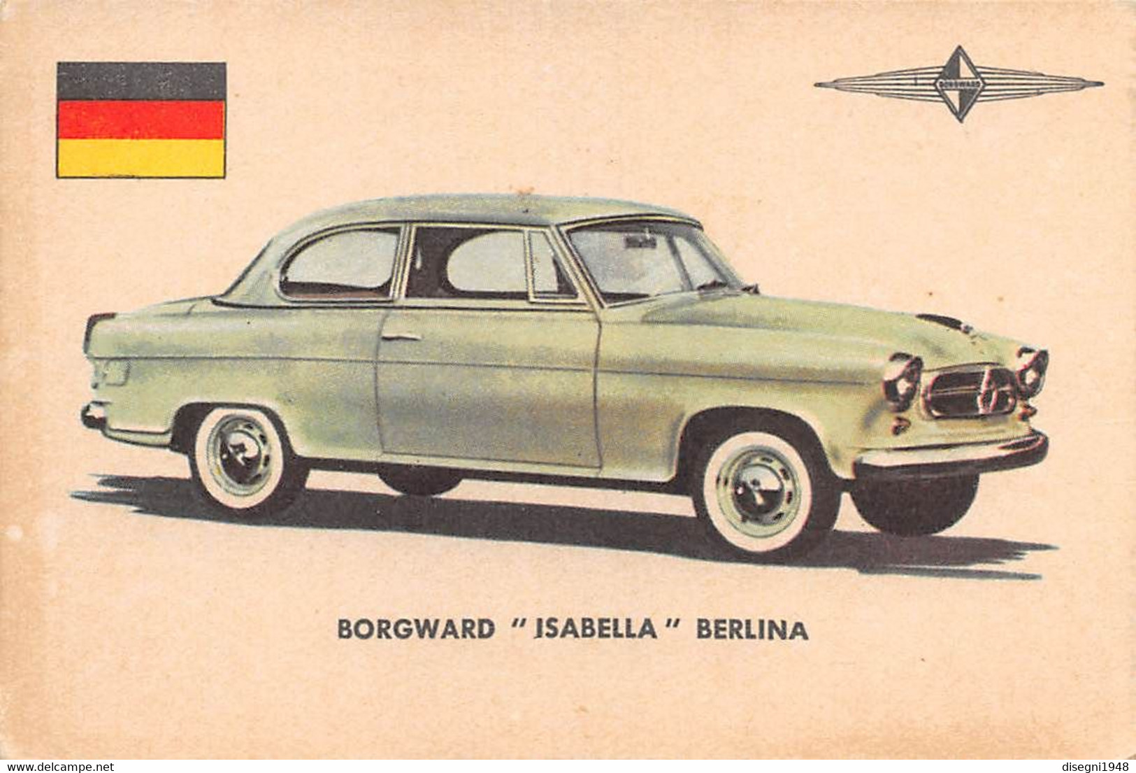 11941 "BORGWARD ISABELLA BERLINA 42 - AUTO INTERNATIONAL PARADE - SIDAM TORINO - 1961" FIGURINA CARTONATA ORIG. - Motores