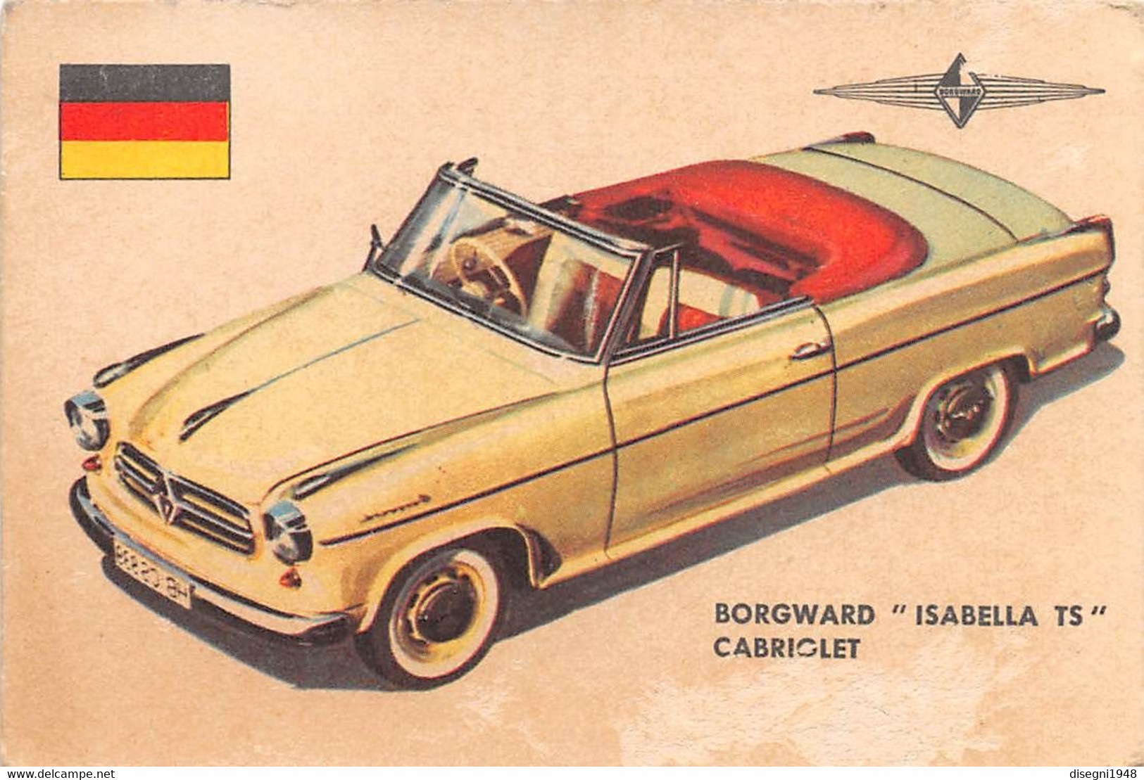 11942 "BORGWARD ISABELLA TS CABRIOLET 43 - AUTO INTERNATIONAL PARADE - SIDAM TORINO - 1961" FIGURINA CARTONATA ORIG. - Moteurs