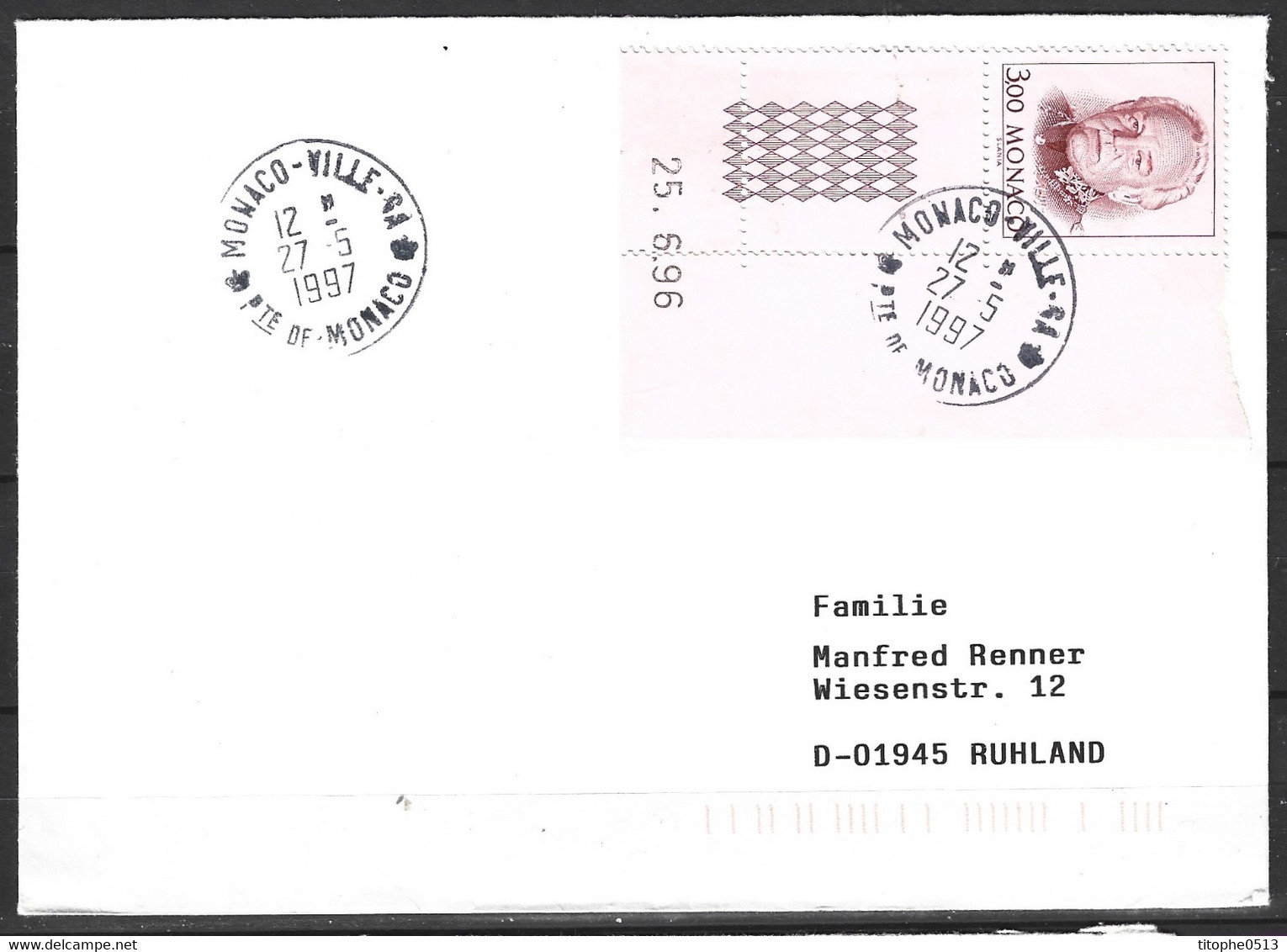 MONACO. N°2055 De 1996 Sur Enveloppe Ayant Circulé. Prince Rainier III. - Briefe U. Dokumente