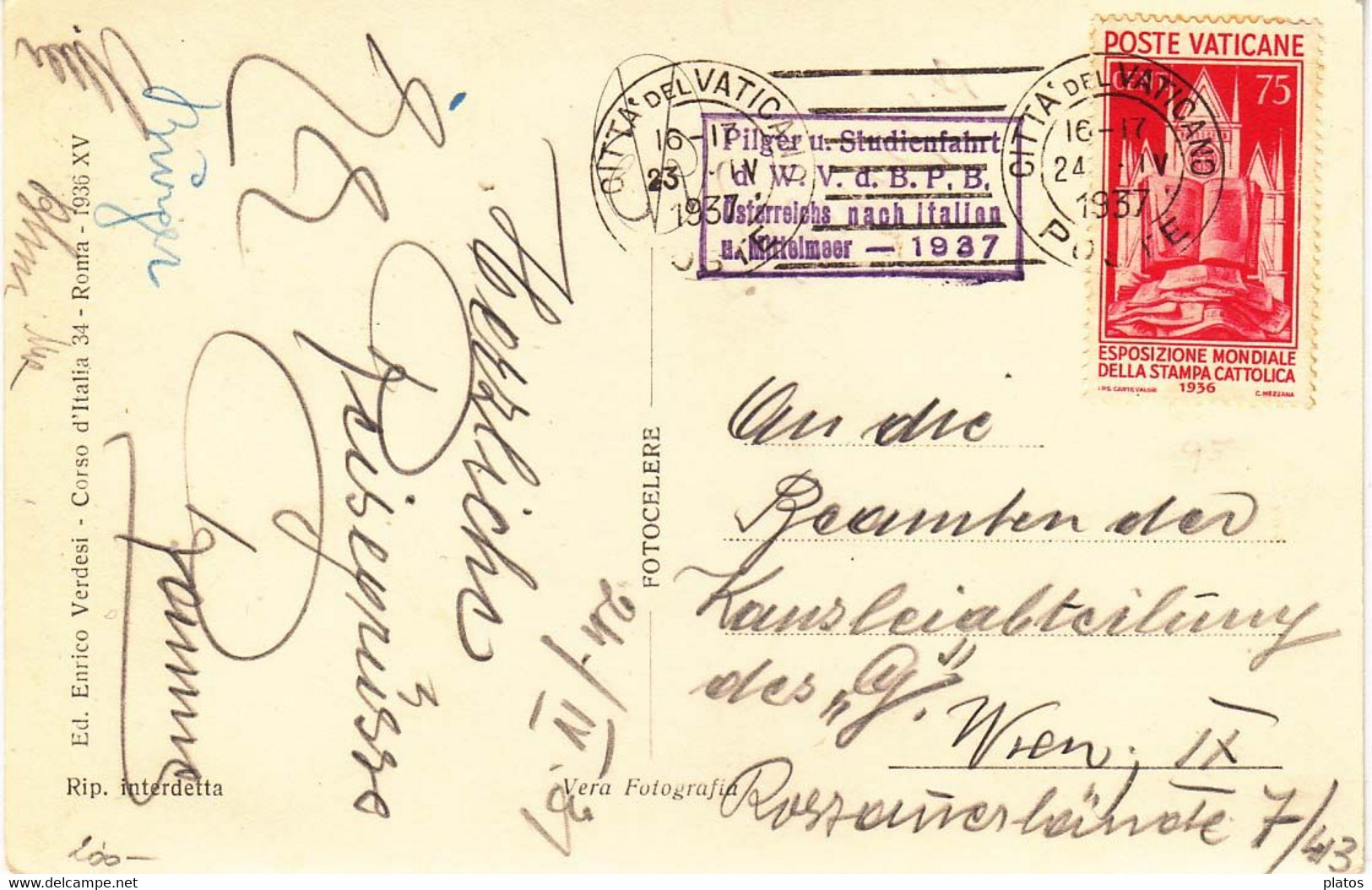 S - Da Roma Per L' Austria Cent. 75  Stampa Cattolica - Briefe U. Dokumente