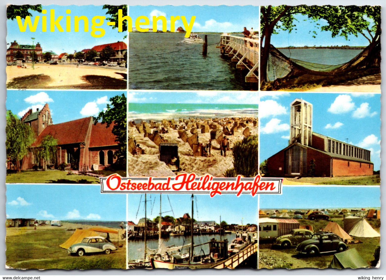 Heiligenhafen - Mehrbildkarte 6   Mit DKW F93 3=6 Coupé Und VW Käfer Camping Ostseebad - Heiligenhafen