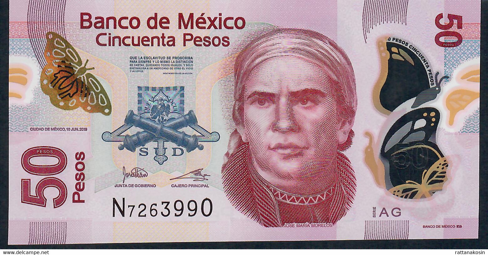 MEXICO P123Al 50 PESOS  10.6.2019 Serie AG #N726... UNC. - Mexique